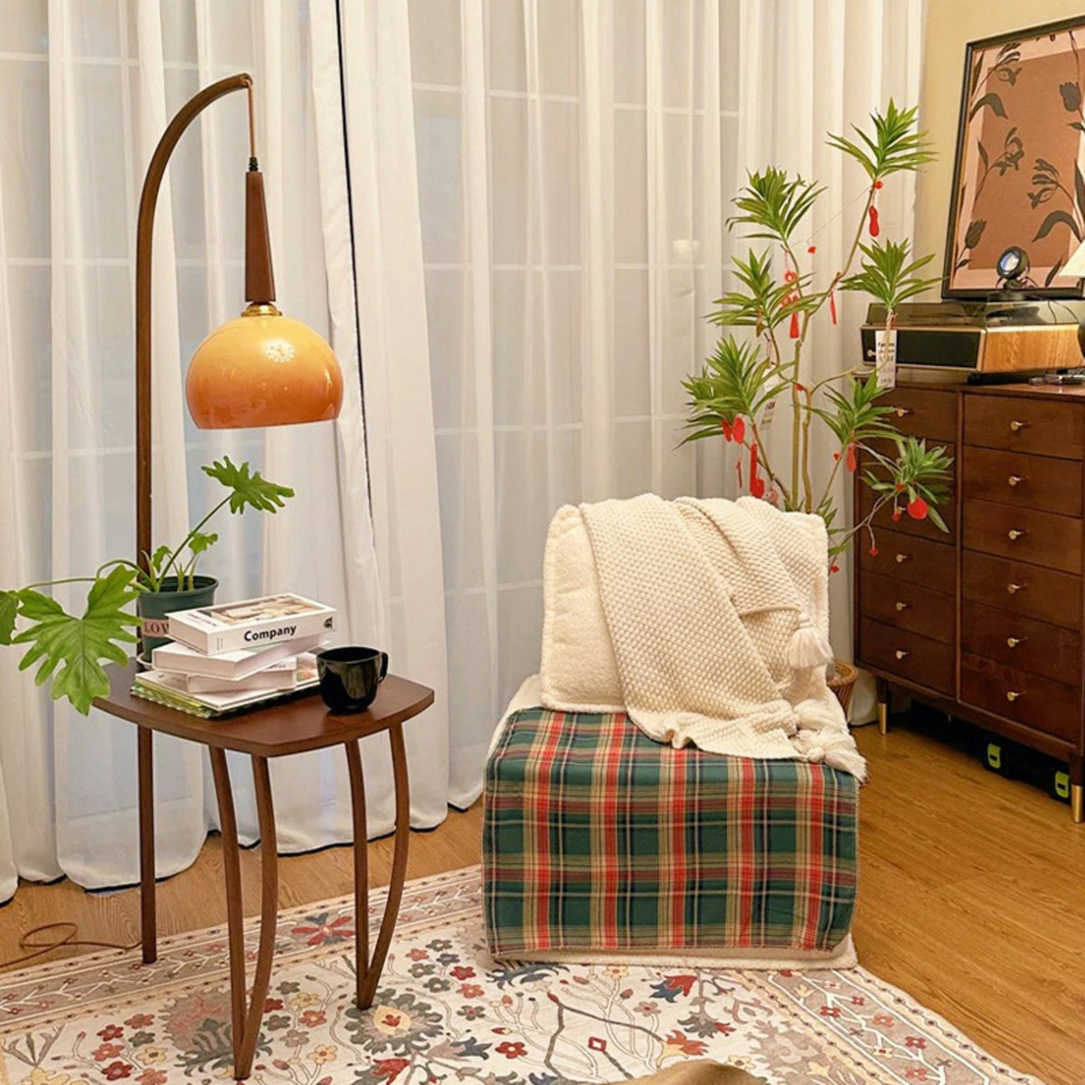 Cozy living room corner with a lamp