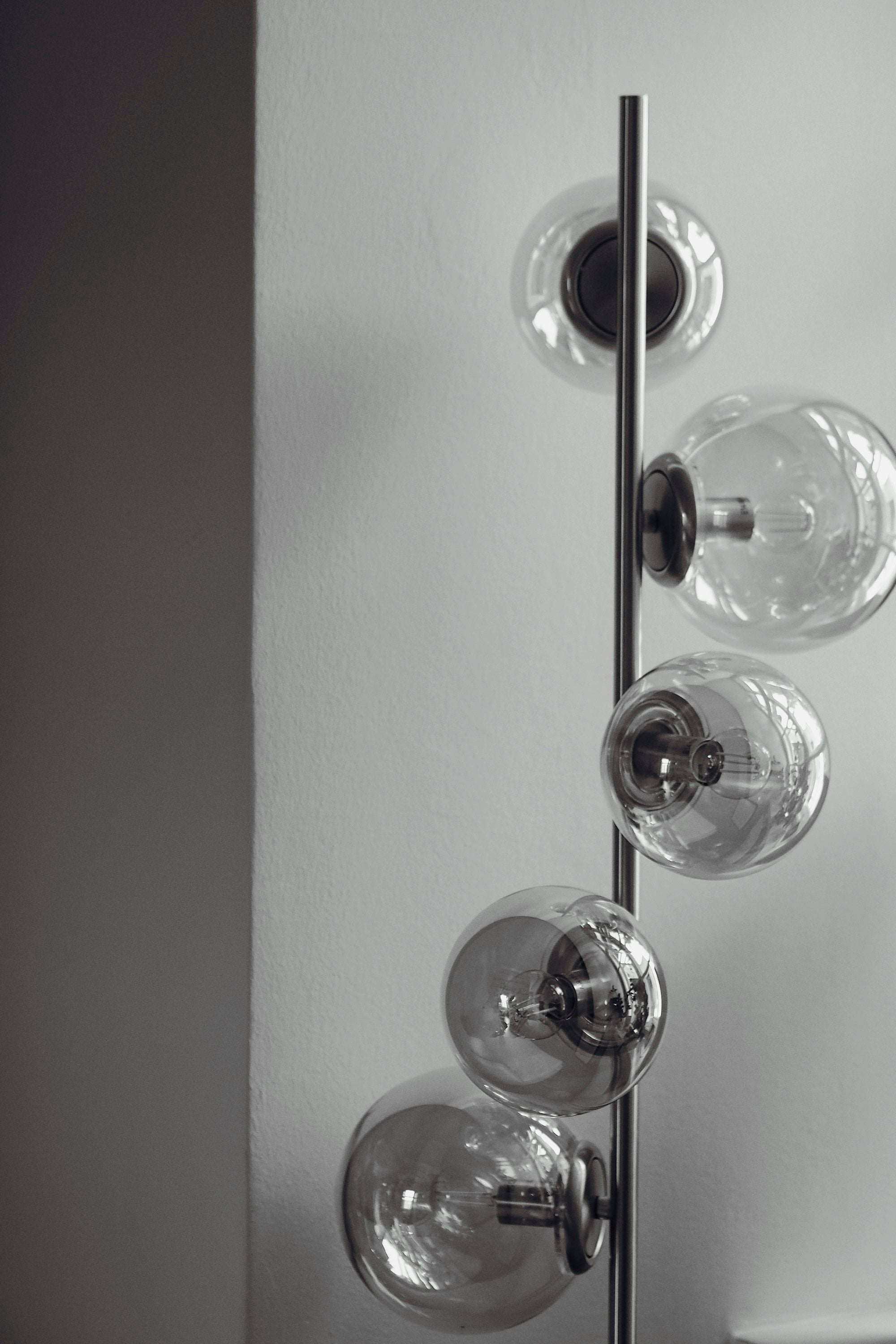 Chrome floor lamp with five smoked glass globes